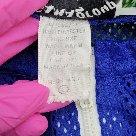 Vintage 90s Mesh Jacket Teens Large 18x25 Blue White - Picture 7 of 12